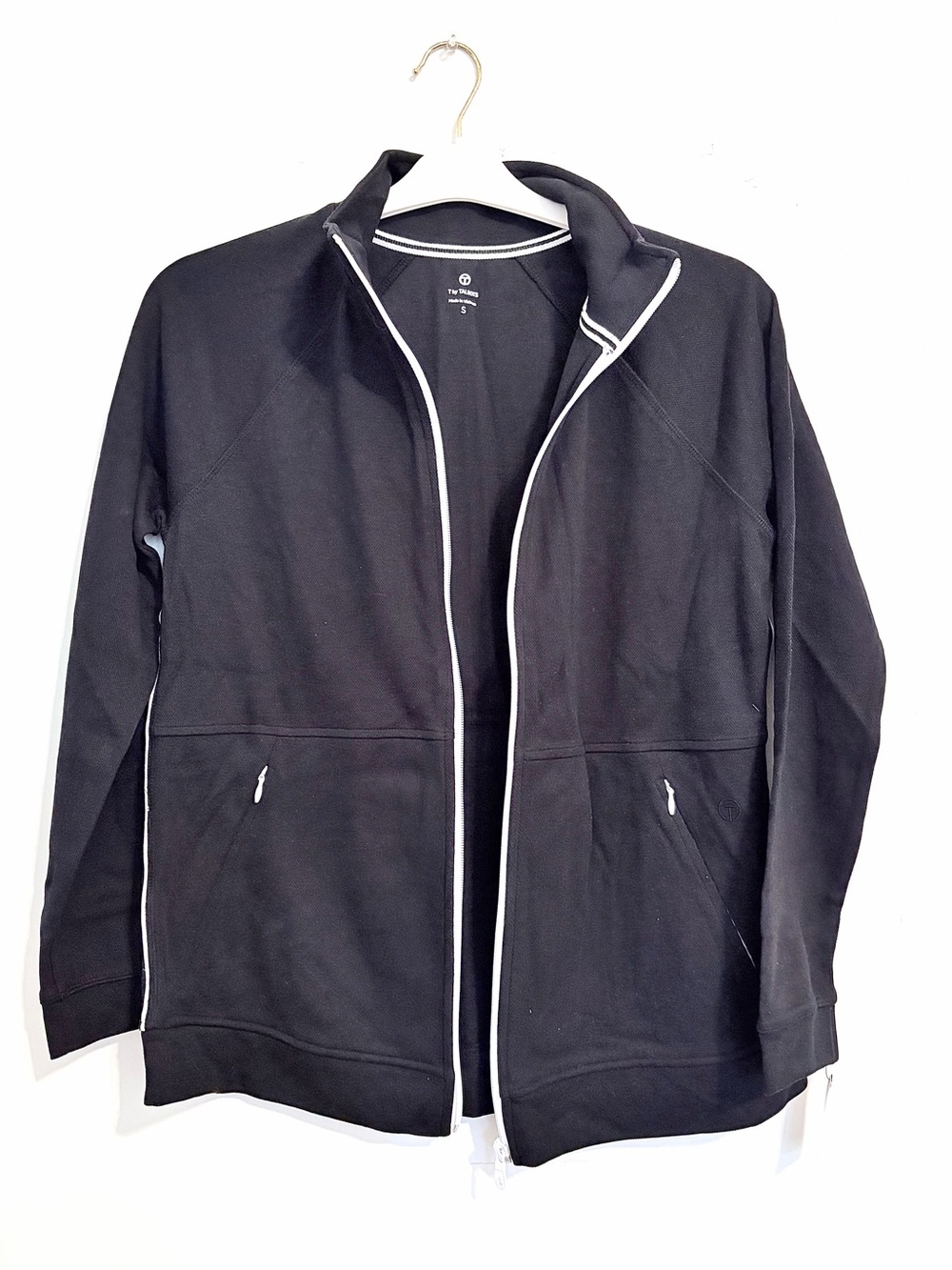 T by Talbots Black Full-Zip Track Jacket with Contrast Piping